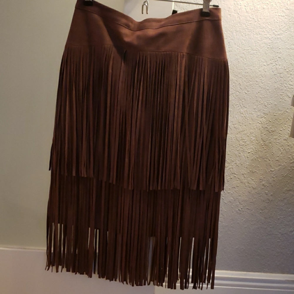 Vegan Suede Skirt w/ fringes - Picture 1 of 3